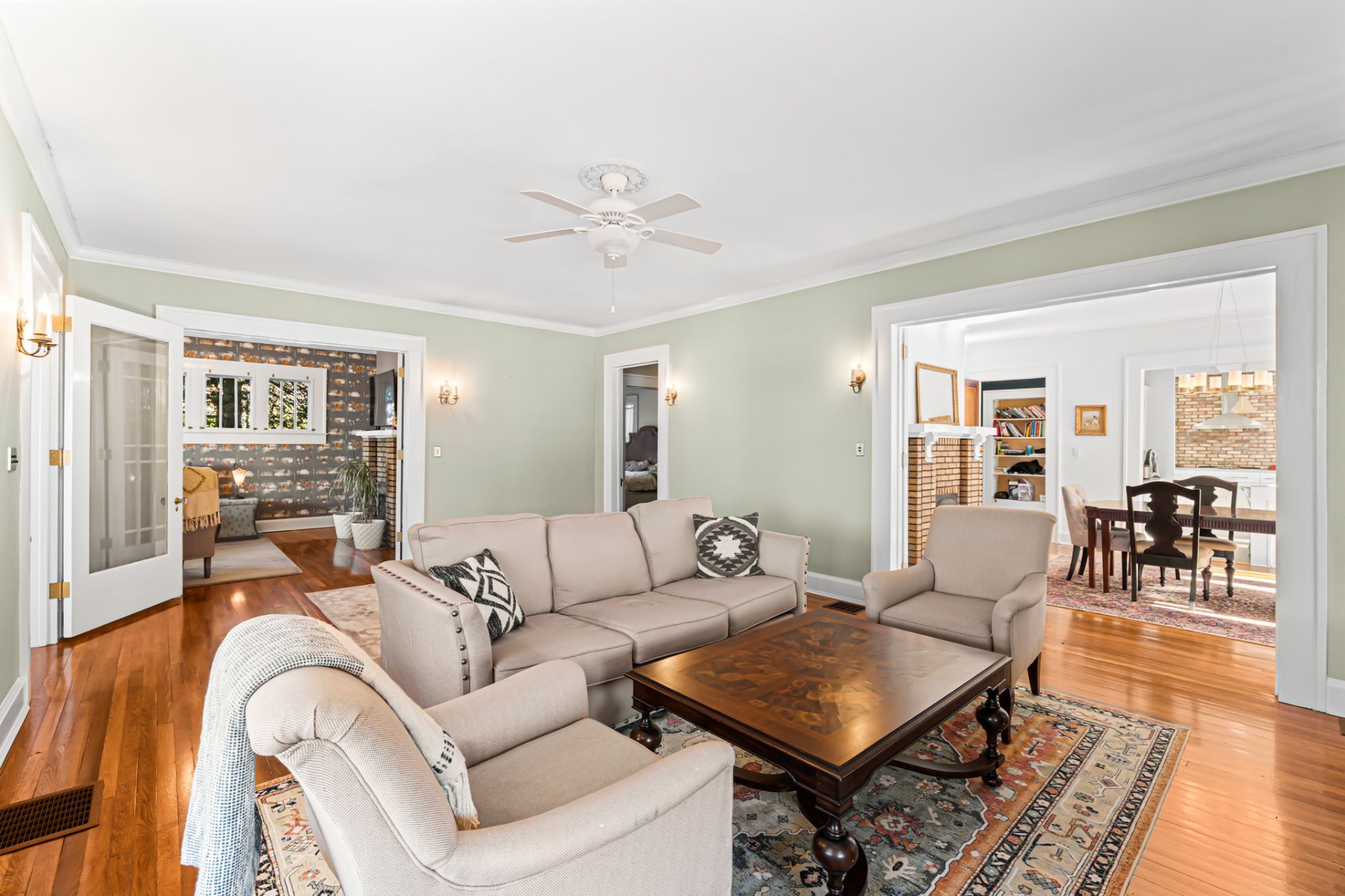 Living room with original hardwood floors